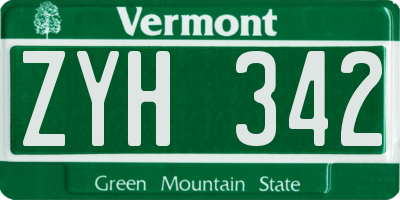 VT license plate ZYH342