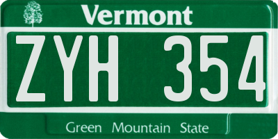 VT license plate ZYH354