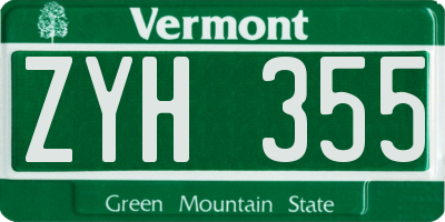 VT license plate ZYH355