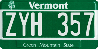 VT license plate ZYH357