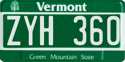 VT license plate ZYH360