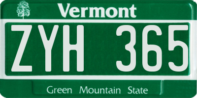 VT license plate ZYH365