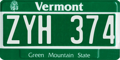 VT license plate ZYH374