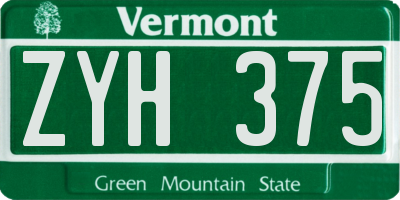 VT license plate ZYH375
