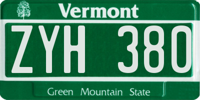 VT license plate ZYH380