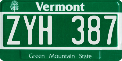 VT license plate ZYH387