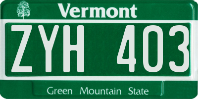 VT license plate ZYH403