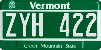 VT license plate ZYH422