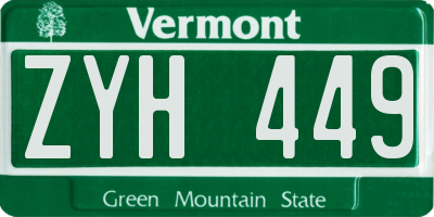 VT license plate ZYH449