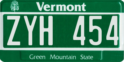 VT license plate ZYH454