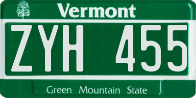 VT license plate ZYH455