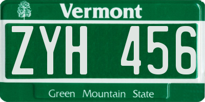 VT license plate ZYH456