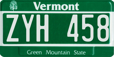 VT license plate ZYH458
