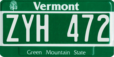 VT license plate ZYH472