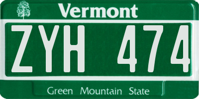 VT license plate ZYH474