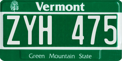 VT license plate ZYH475
