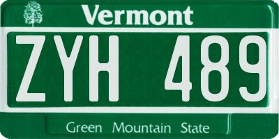 VT license plate ZYH489