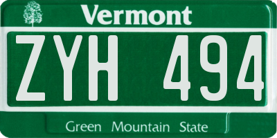 VT license plate ZYH494
