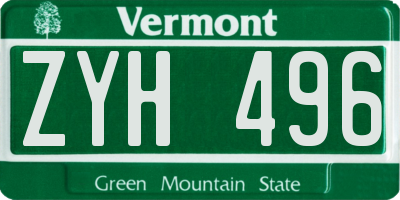 VT license plate ZYH496
