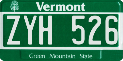 VT license plate ZYH526