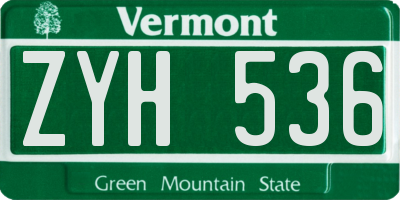 VT license plate ZYH536