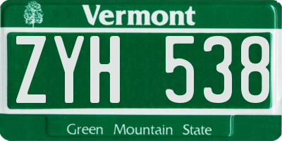 VT license plate ZYH538