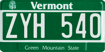 VT license plate ZYH540