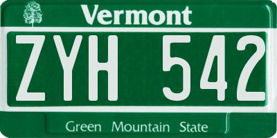 VT license plate ZYH542