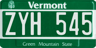 VT license plate ZYH545