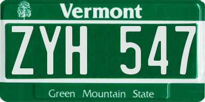 VT license plate ZYH547