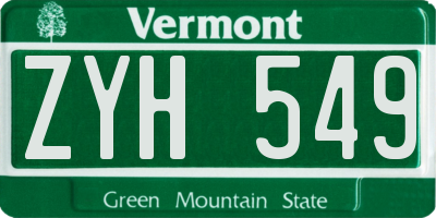 VT license plate ZYH549