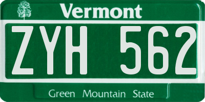 VT license plate ZYH562