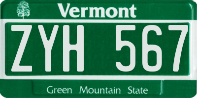VT license plate ZYH567