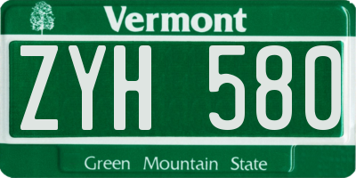 VT license plate ZYH580