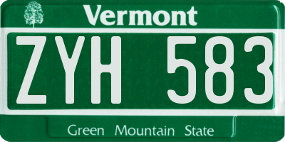 VT license plate ZYH583