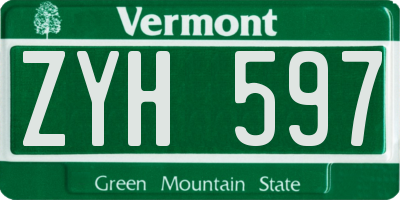 VT license plate ZYH597