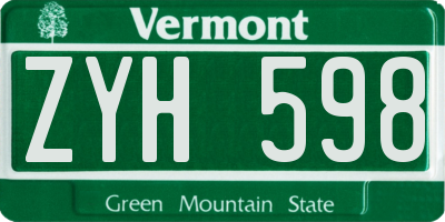 VT license plate ZYH598
