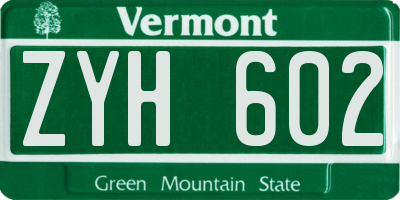 VT license plate ZYH602