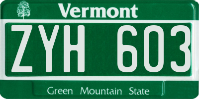 VT license plate ZYH603