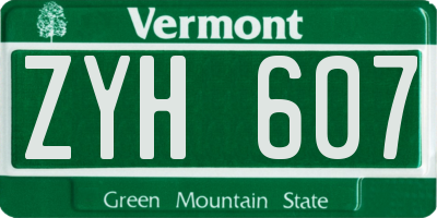 VT license plate ZYH607