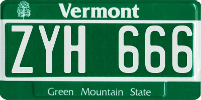 VT license plate ZYH666
