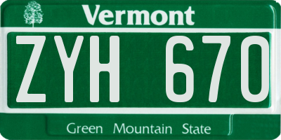 VT license plate ZYH670