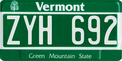 VT license plate ZYH692