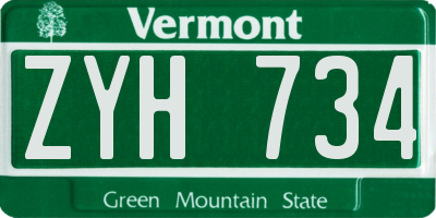 VT license plate ZYH734