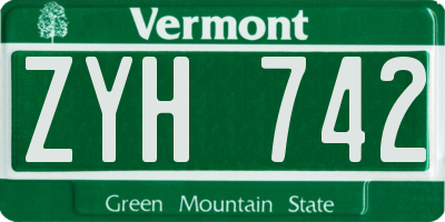 VT license plate ZYH742