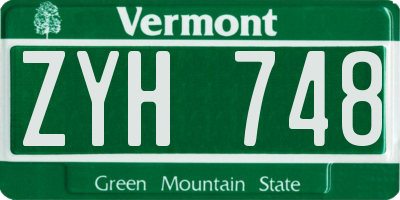 VT license plate ZYH748