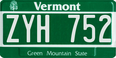 VT license plate ZYH752