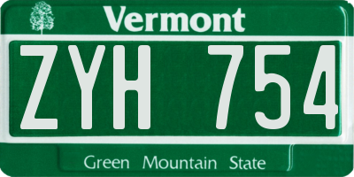 VT license plate ZYH754
