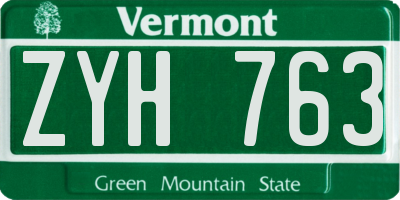 VT license plate ZYH763