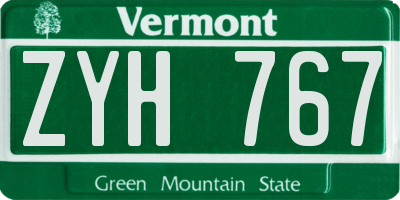 VT license plate ZYH767